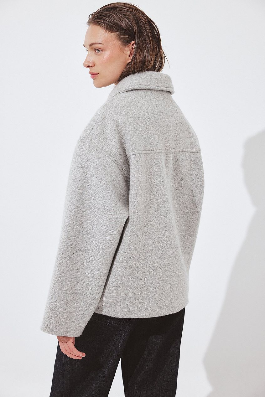 Chaqueta de Bouclé con Cremallera NA KD Gris Claro