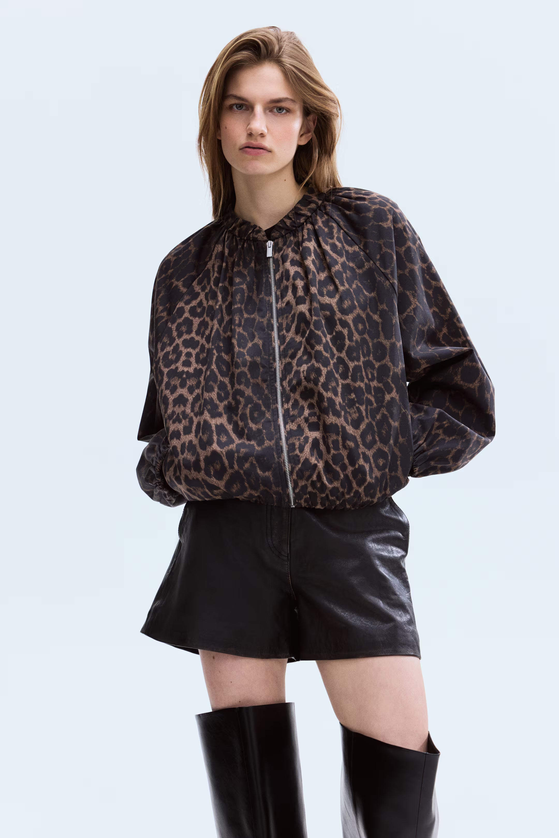 Cazadora bomber fruncida HM Marrón Leopardo