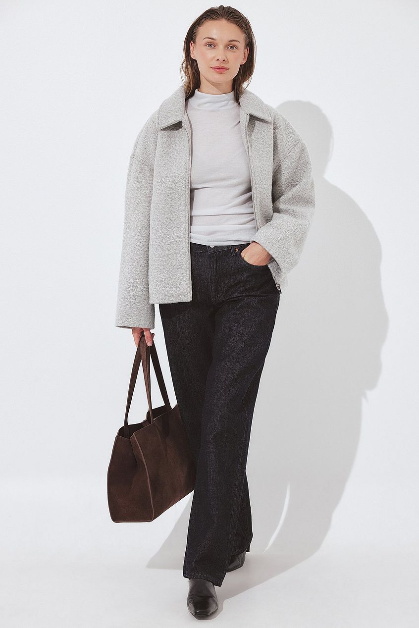 Chaqueta de Bouclé con Cremallera NA KD Gris Claro