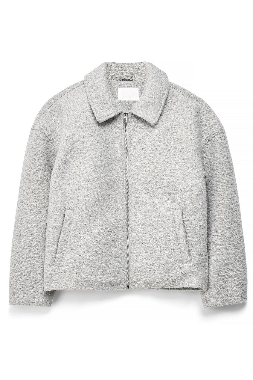 Chaqueta de Bouclé con Cremallera NA KD Gris Claro