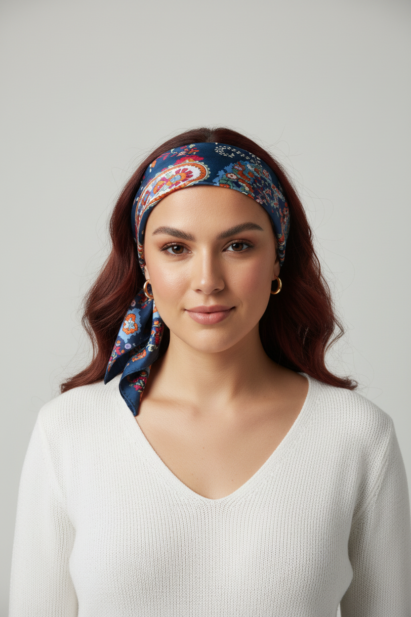 Foulard azul cabeza frontal Gia