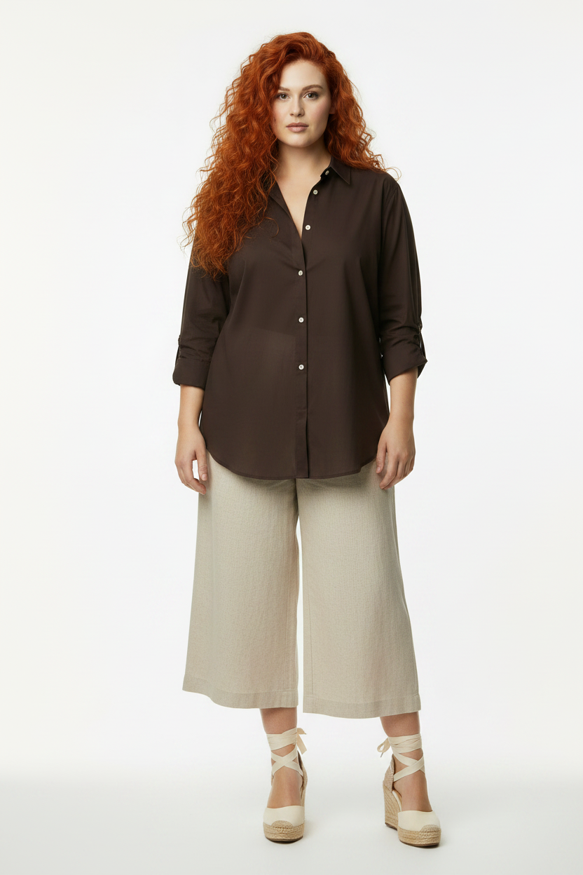 Gia — Camisa suelta por fuera oversize culotte alpargata