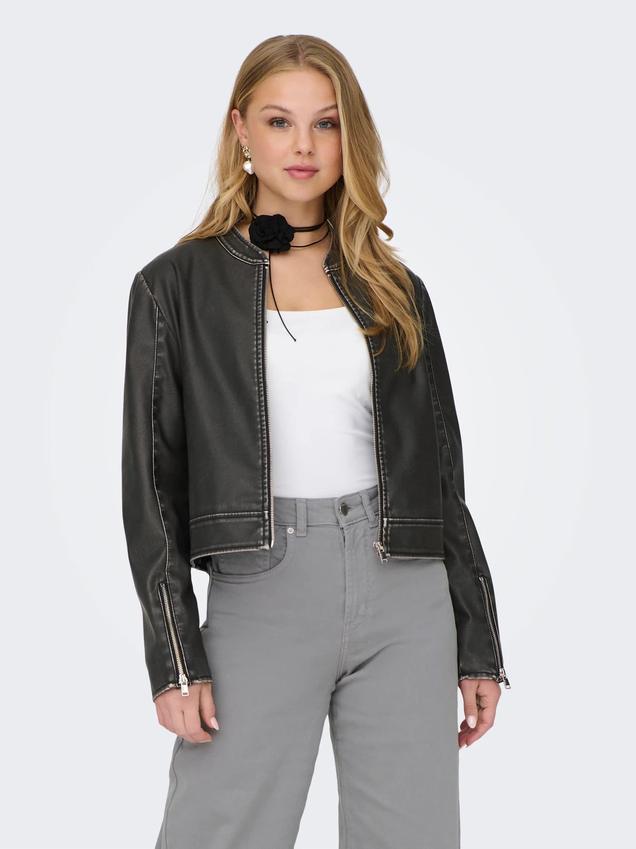Only Onlmindy Chaqueta Cuero Vegano Negra