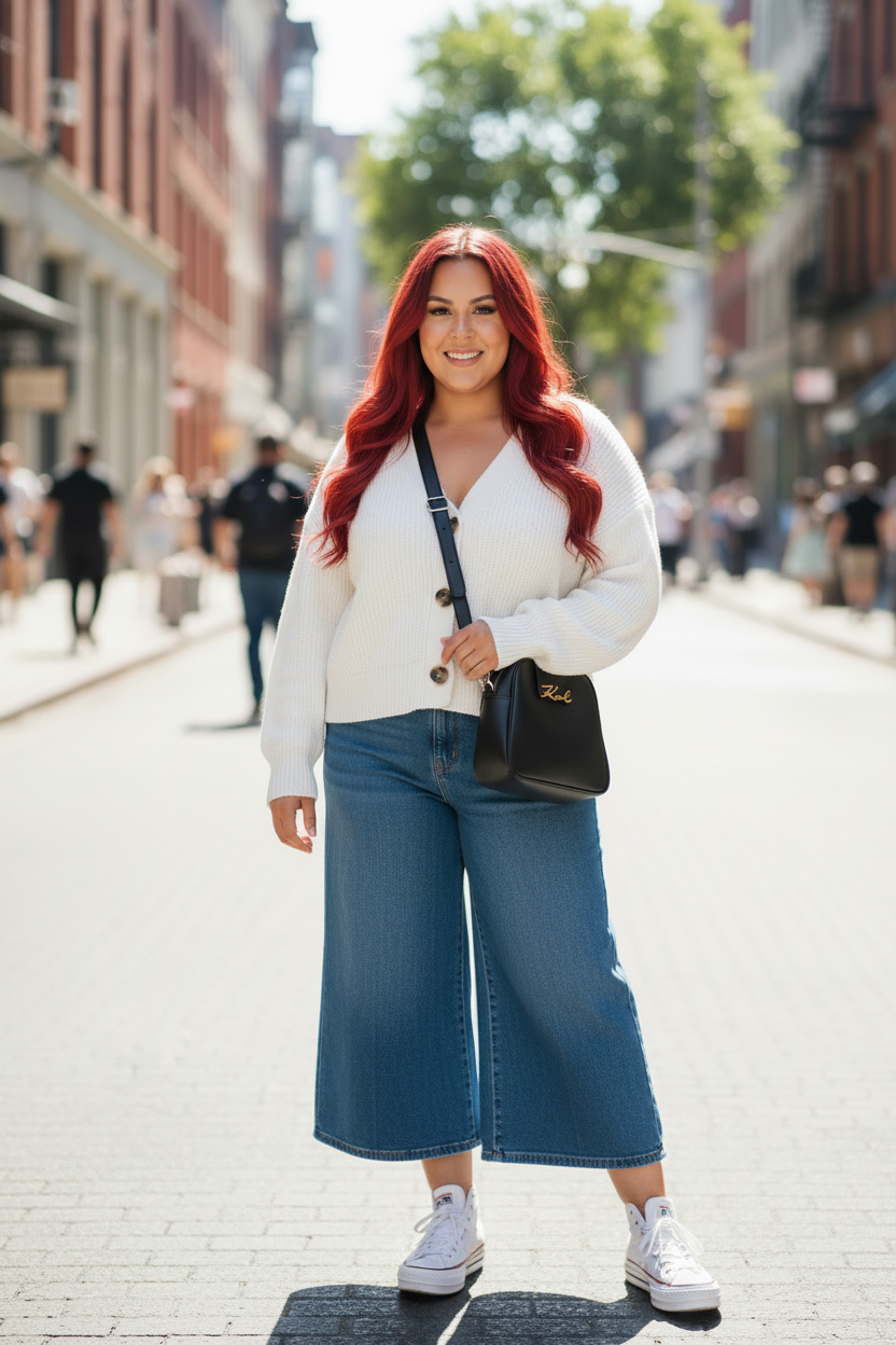Outfit casual con cárdigan blanco