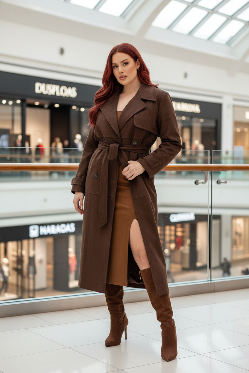 Outfit gabardina marrón Dubai - Modelo Gia