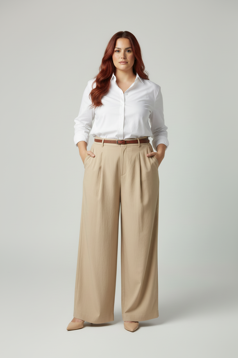 Outfit Gia - Camisa por dentro, cinturón marrón y tacones