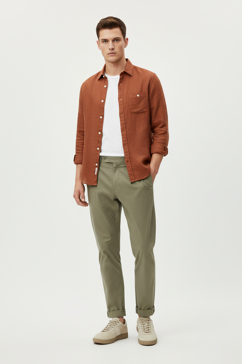 Outfit Polo RL Milkshake Ante + Pantalón Caqui + Camisa Teja