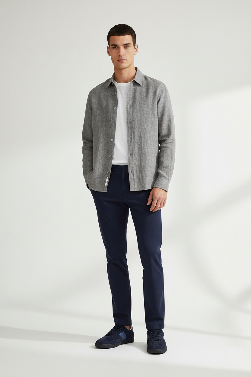 Outfit Polo RL Navy + Chino Marino + Camisa Gris COS