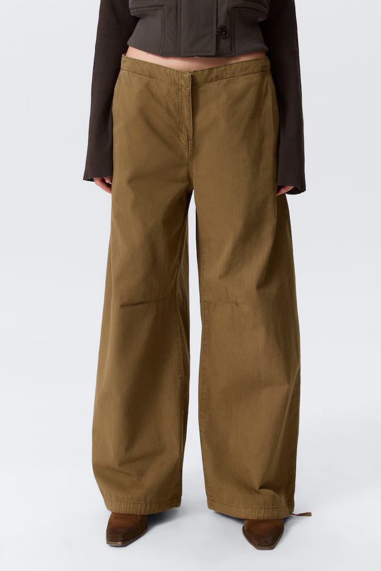 Pantalones anchos de tiro bajo Ripstop — Marrón Caqui