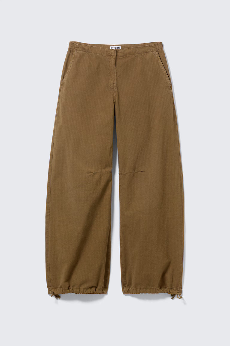 Pantalones anchos de tiro bajo Ripstop — Marrón Caqui