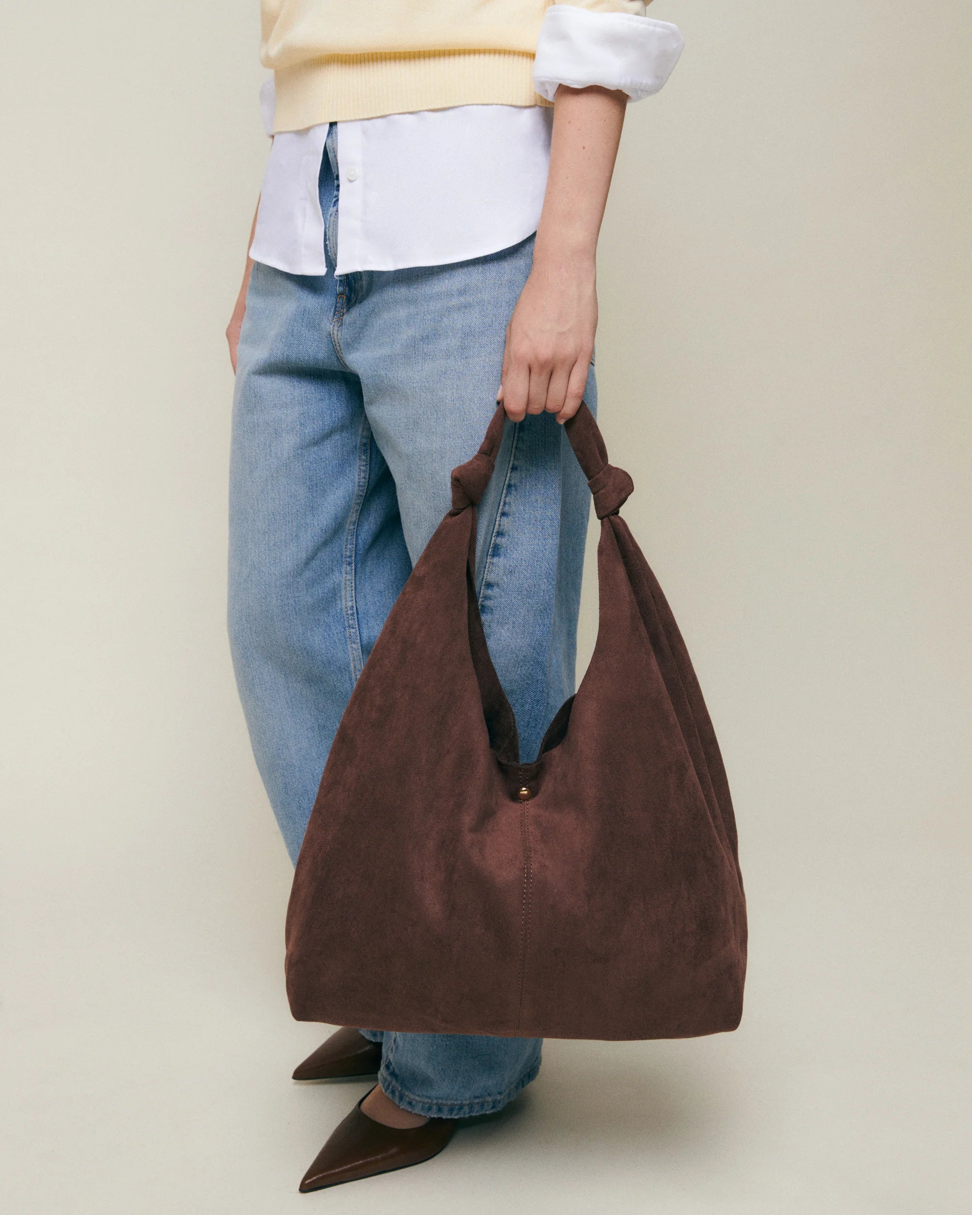Bolso hobo grande efecto ante con neceser extraíble Pologi-1 Marrón