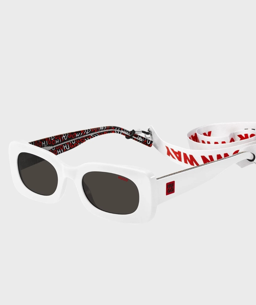 Gafas de Sol Acetato Blanco con Correa Desmontable y Eslóganes