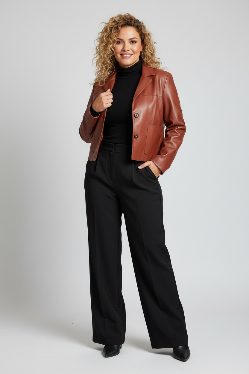 Tu cara exacta con ojos avellana y la chaqueta Mango