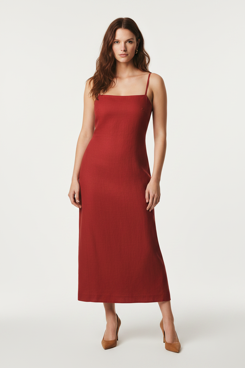 Vestido lino cherry tubo recto sin costura